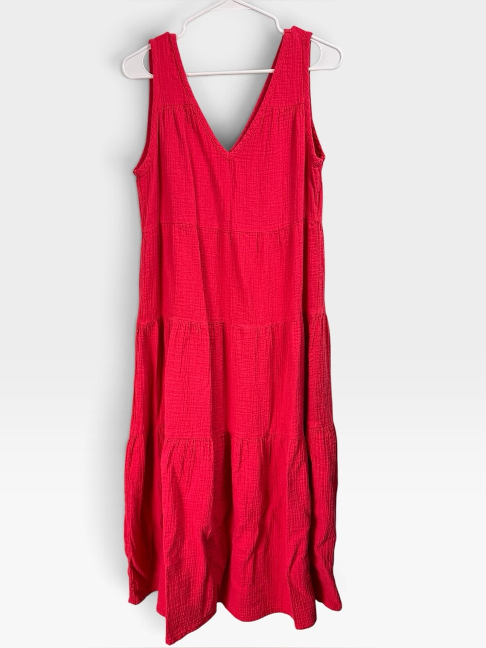 Quince Size Medium Hot Pink 100% Organic Cotton Gauze Tiered Maxi Dress